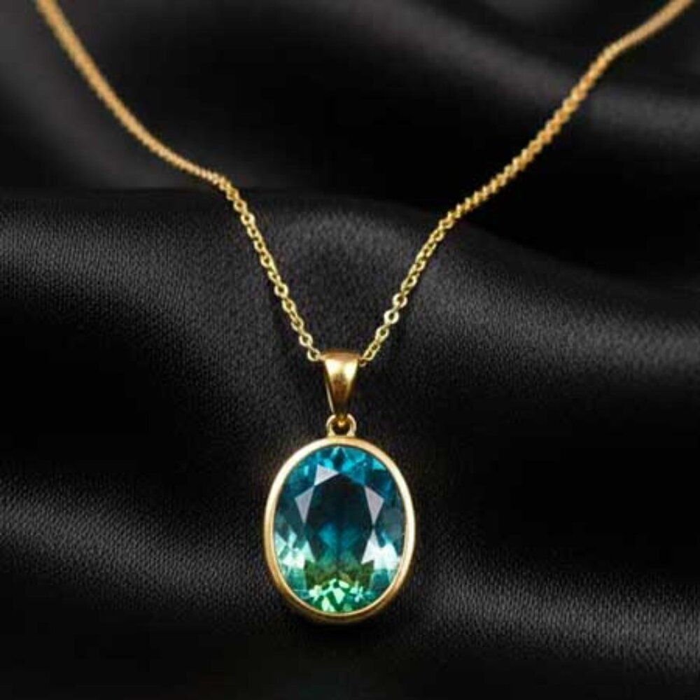 Blue Green Oval Crystal Necklace - Picture 2 of 10